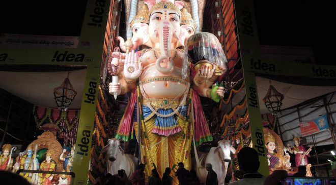 Khairatabad in Hyderabad is known for installing a tall Idol with a big laddoo