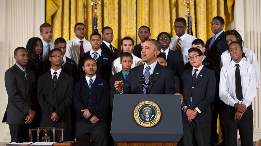 President Barack Obama delivers remarks at an event to highlight "My Brother's Keeper," an initiative to expand opportunity for young men and boys of color, in the East Room of the White House, Feb. 27, 2014. (Official White House Photo by Pete Souza)