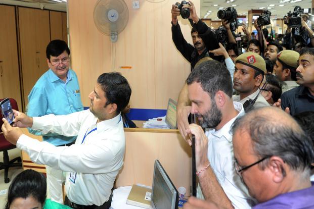 Rahul Gandhi visits bank for change