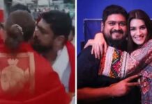 Om Raut kisses Sita Sanon at TTD