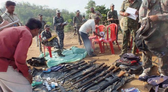 CRPF personnel recover arms and ammunitions