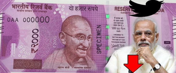 Currency hits Modi hard on Twitter