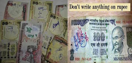 Writing on currency note is illegal