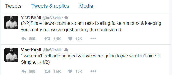 Kohli rubbishes reports of engagement