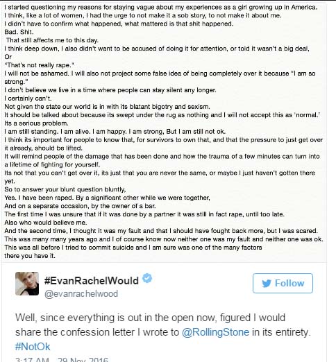 actress Evan Rachel Wood says she was raped