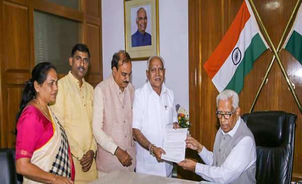 Yeddyurappa meets governor, stakes claim to form government