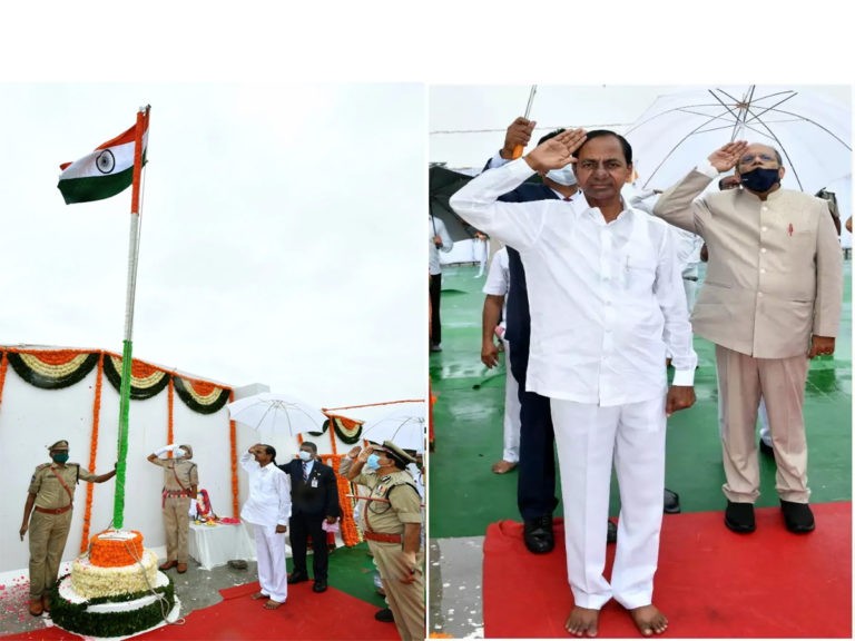 ప్రగతి భవన్‌లో జాతీయ జెండాను ఎగురవేసిన సీఎం కేసీఆర్‌