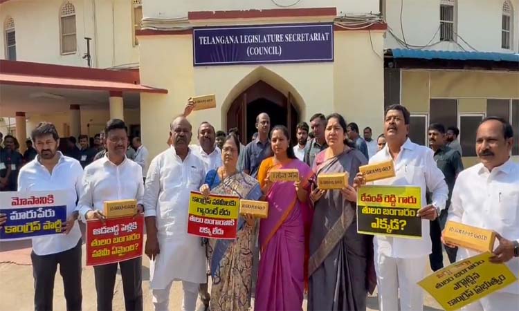 తులం బంగారం ఏది?:ఎమ్మెల్సీల నిరసన